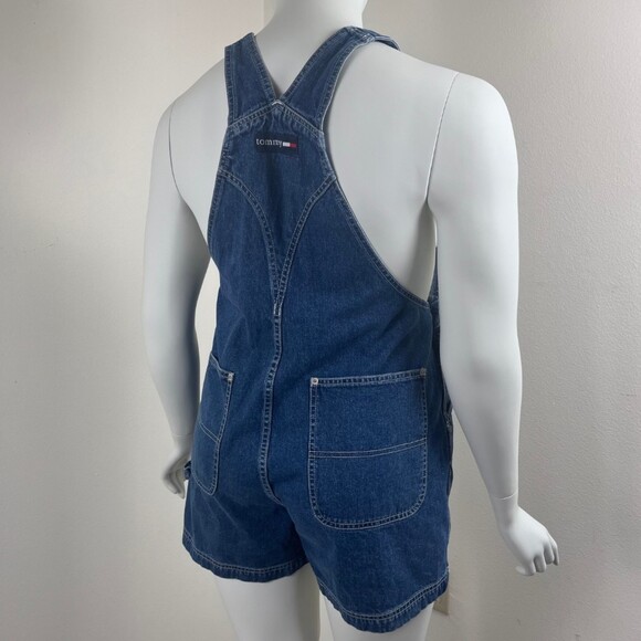 Tommy Women Size L Cotton Denim Shortall Bib Carpenter Short Jean Overalls Y2K - Picture 4 of 13